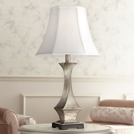 Bamboo Leaf Table Lamp - Regency Hill Modern Table Lamp Silver Leaf Twist White Bell Shade for Living Room Family Bedroom Bedside Nightstand Office