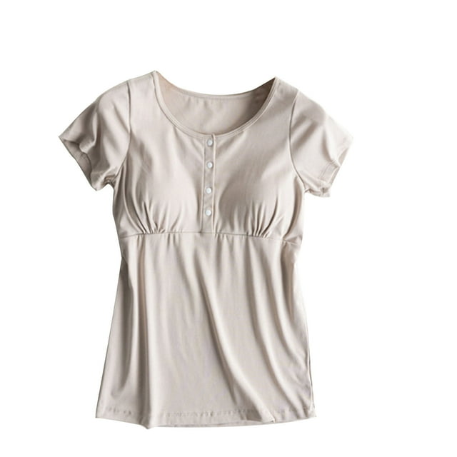 Bwiyojiz Tailles M-TTG Robe Maxi de Maternité en Coton Mode Femme Manches Courtes Été Imprimée Col Rond Décontractée Bouton Blouses Régulières Vêtements Vêtements de Grossesse, Offert