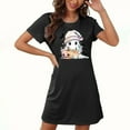 thumbnail image 4 of Sakmal Womens Moomoo Nightgowns Cute Halloween Pajama Dress Ghost and Pumpkin Print Short Sleeve Black Nightgowns, 4 of 5