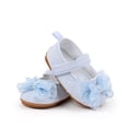 thumbnail image 2 of Baby Girls Mary Jane Flat Shoes with Lace Bowknot Soft Sole Walking Shoes Breathable Canvas Shoes Sky Blue 4 Infant, 2 of 6