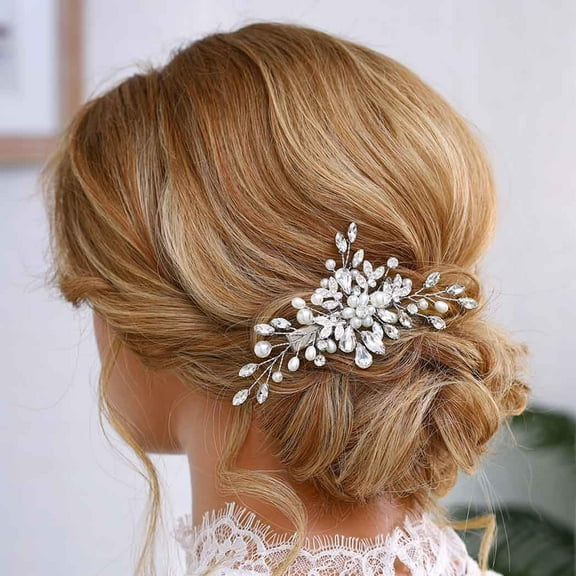 Wedding Hair Clip Rhinestone Bridal Hair Piece Pearl Hair Barrette Crystal Bride Wedding Hair Accessories for Women and Girls (B Gold)