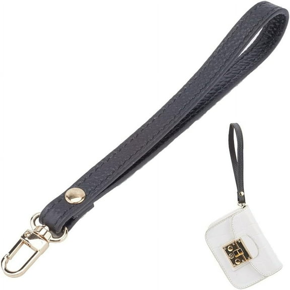 Black Wallet Strap Leather Hand Keychain Cowhide Short Wristlet Strap with Swivel Clasps Lanyard Replacement Straps for Phone Case Wristlet Purse Wallet Supplies DIY Making Black