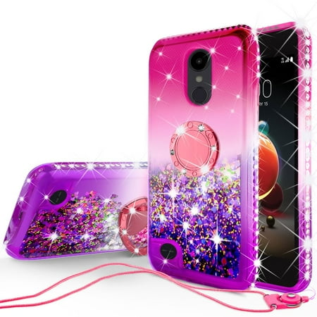 Rebel Floating - LG Aristo 2,Aristo 2 Plus,Rebel 2,Risio 3 Glitter Phone Case Kickstand Ring Stand Liquid Floating Quicksand Bling Sparkle Protective Cover for Girl Women - Pink Gradient