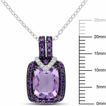 3-1/10 Carat T.G.W. Amethyst and Amethyst-Africa with Diamond-Accent Sterling Silver Halo Pendant, 18