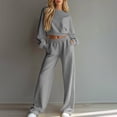 thumbnail image 2 of Two Piece Sets for Women Crew Neck Long Sleeve Cropped Top Wide Leg Pants Lounge Set Cozy Sweatsuits Fashion 2026, 2 of 7