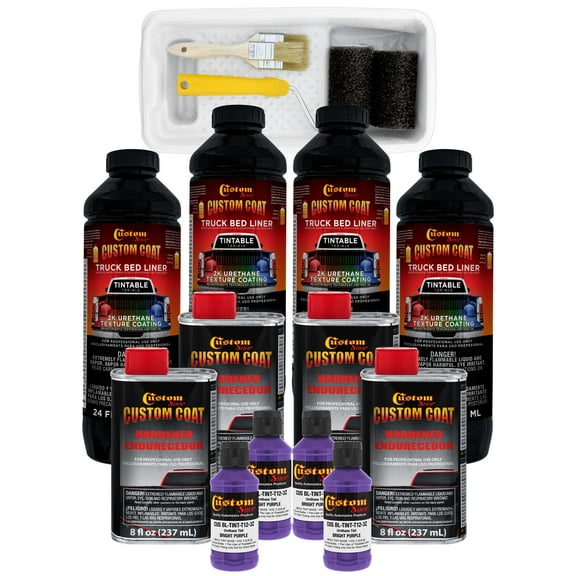 Custom Coat Bright Purple 1 Gallon Urethane Roll-On, Brush-On or Spray-On Truck Bed Liner Kit with Roller and Brush Applicator Kit