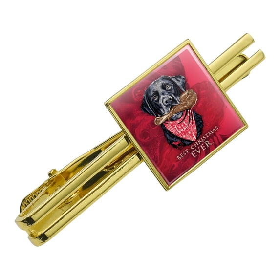 Best Christmas Ever Lab Dog Turkey Leg Square Tie Bar Clip Clasp Tack- Silver or Gold