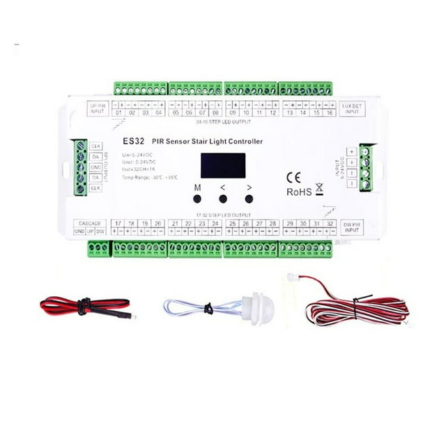 ES32 Stairs Led Light Controller PIR Sensor 32CH Single Color 2CH RGB Pixel SPI LED Strip Dimmer Stair Light Sensor Controller
