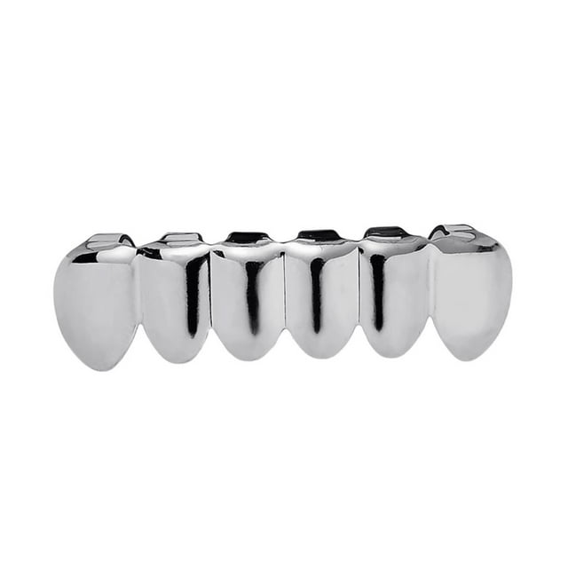 Parrillas de cara abierta de Halloween Dientes superiores e inferiores Parrillas de hip hop para mujeres Hombres Fondo plateado Yuyangstore Parrillas chapadas en oro de 18 quilates