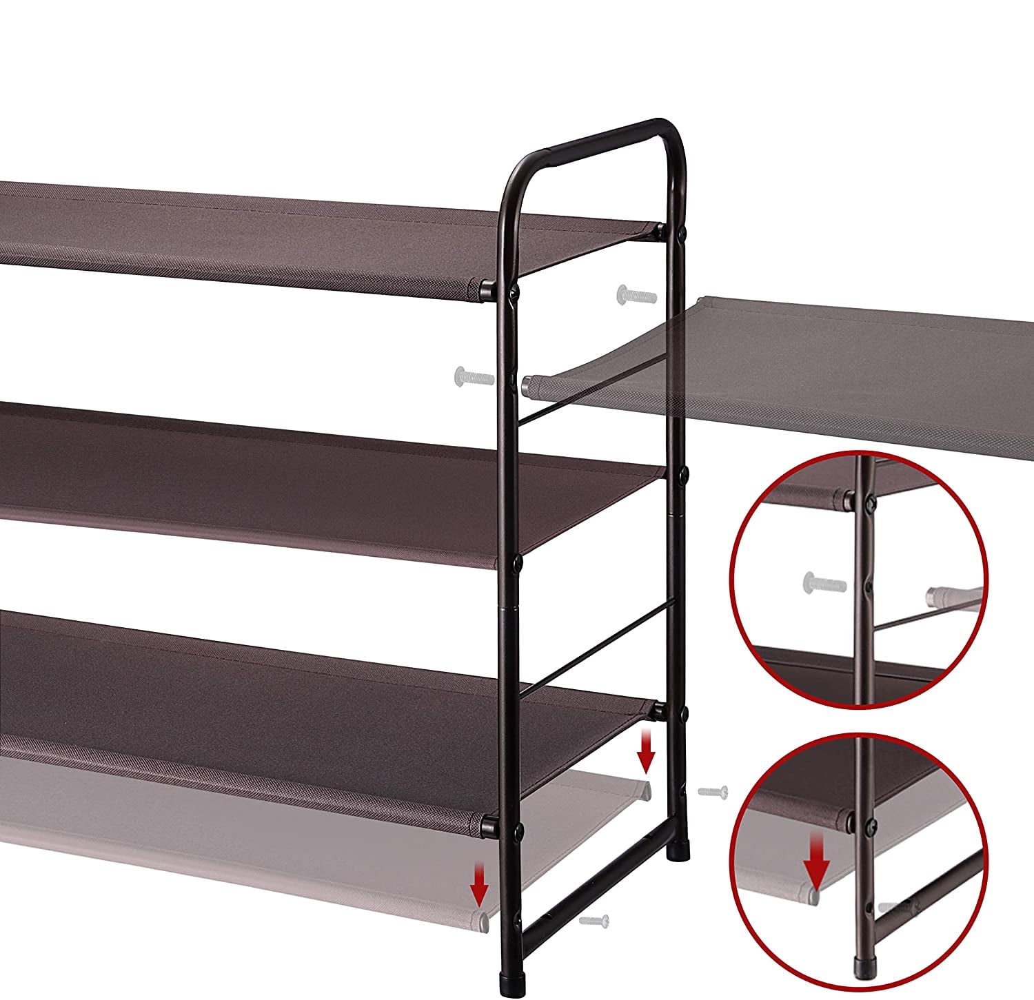 Oumilen 3-Tier Stackable Shoe Rack, Metal and Fabric, Bronze