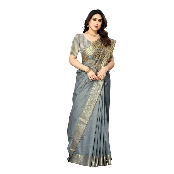 Sidhidata Women's Assam Silk Saree With Unstitched Blouse Piecee (Assam Grey_Grey_Free Size)
