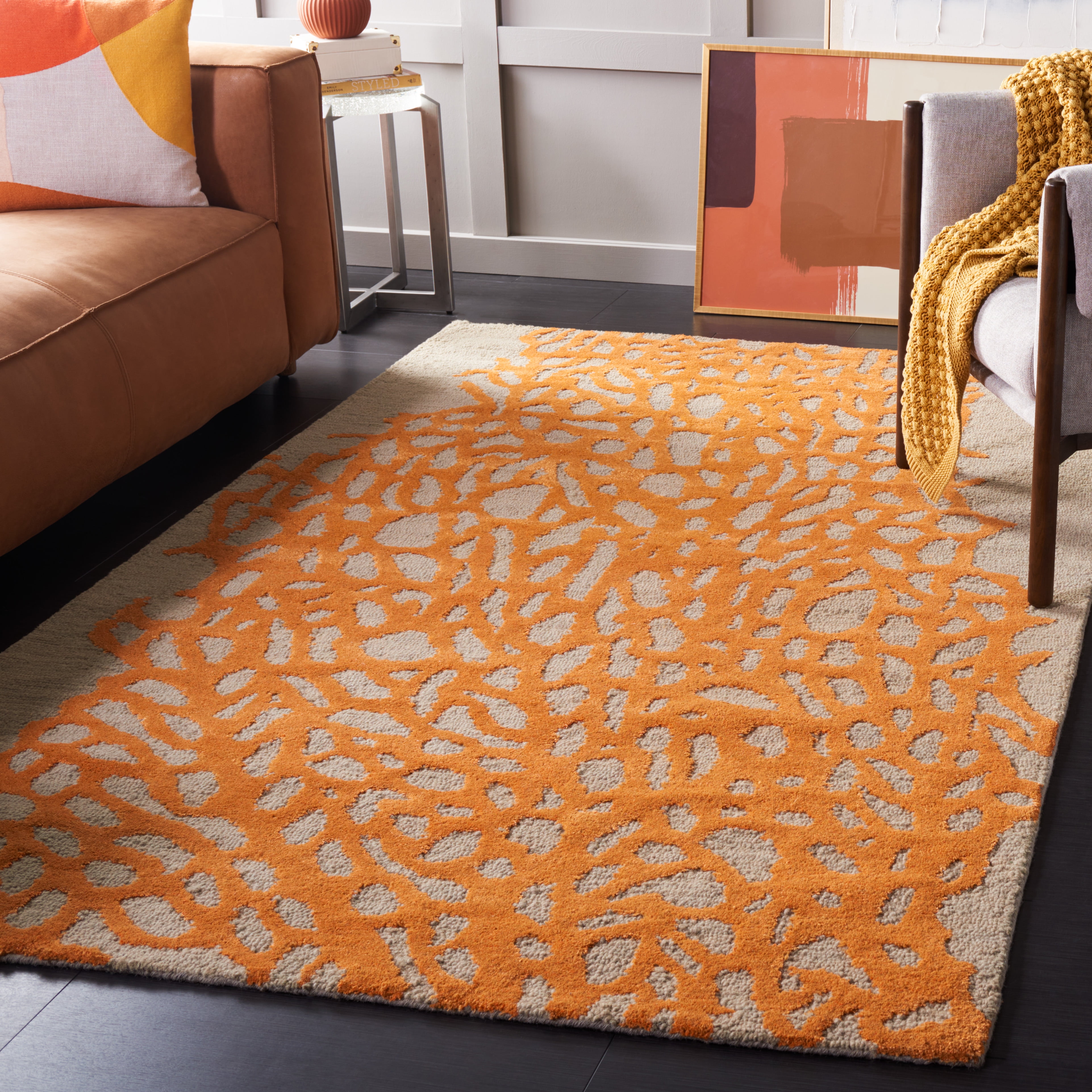 SAFAVIEH Blossom Clarence Abstract Area Rug, Grey/Orange, 2'3" x 4'