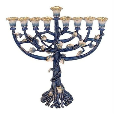 Judaica Kingdom KIJ-6097-Jeweled-Menorah Metal Menorahs - Chanukkia Turquoise with Sapphire Stones