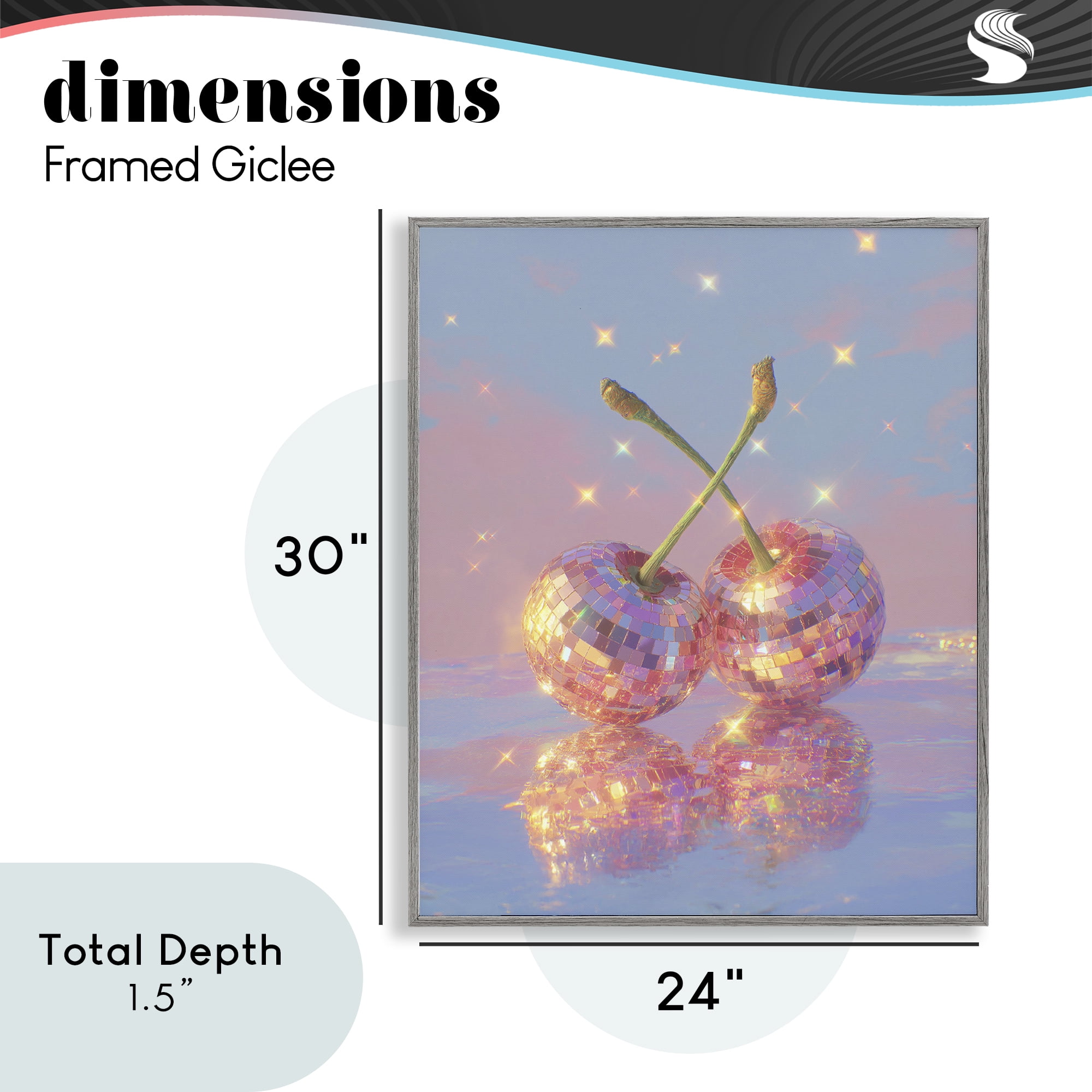 Disco Cherry Reflection Gray Framed Giclee Art, design by Ziwei Li