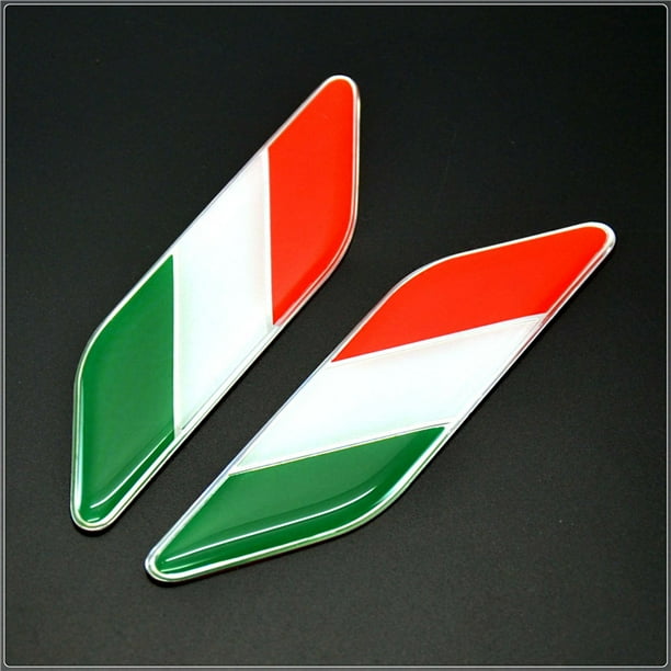 Conjunto de 2 piezas de aluminio Drapeau Italien Emblème Parallélogramme Forme Autocollant Stickers Graphiques pour Véhicule Voiture Garde-Boue Côté Jupes