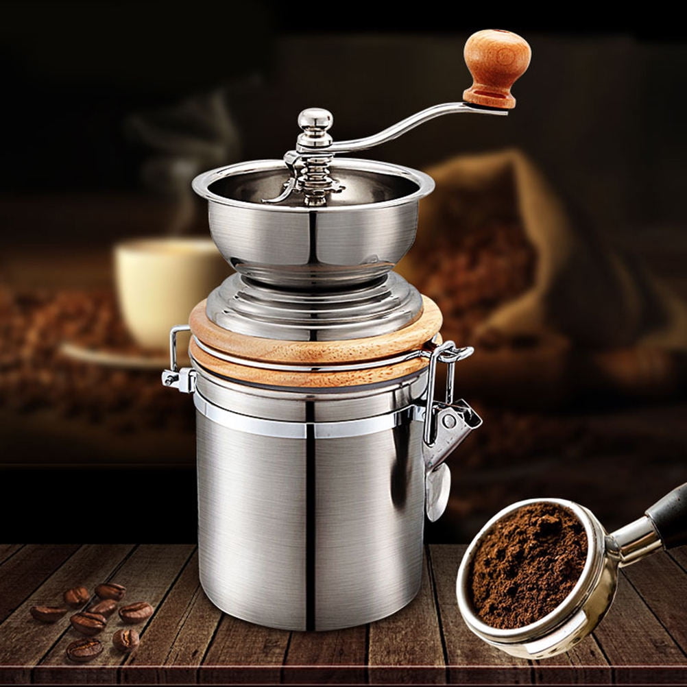 WHAMVOX Stainless Steel Manual Coffee Bean Grinder with Conical Burrs for Kitchen Use Silver 7.5in
