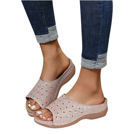 

Jophufed Summer Savings Clearance Ladies Wedge Heel Slippers Sandals Casual Thick Bottom Carved Women s Shoes