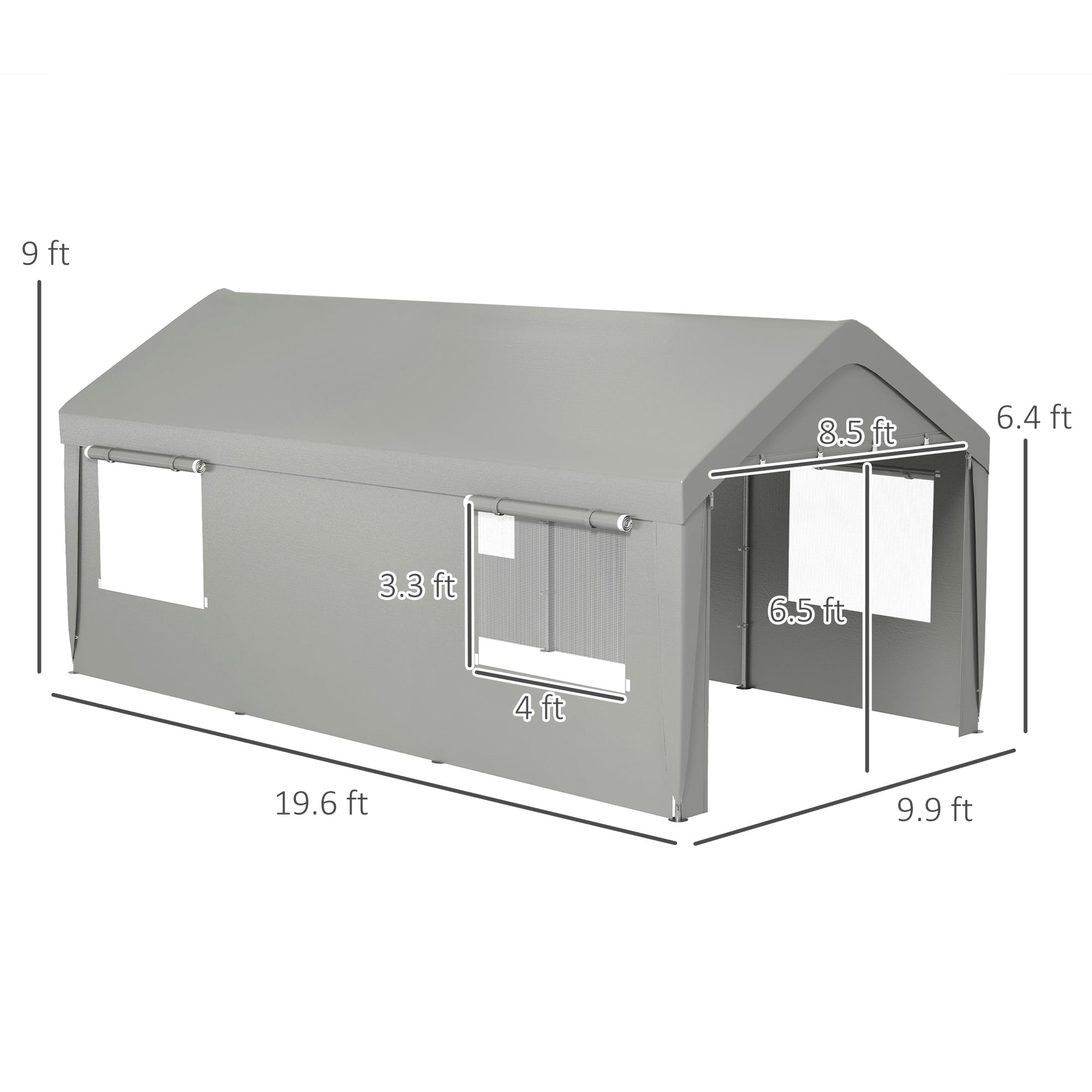 Outsunny 116.93 x 233.46 x 106.30 inches Gray Carport