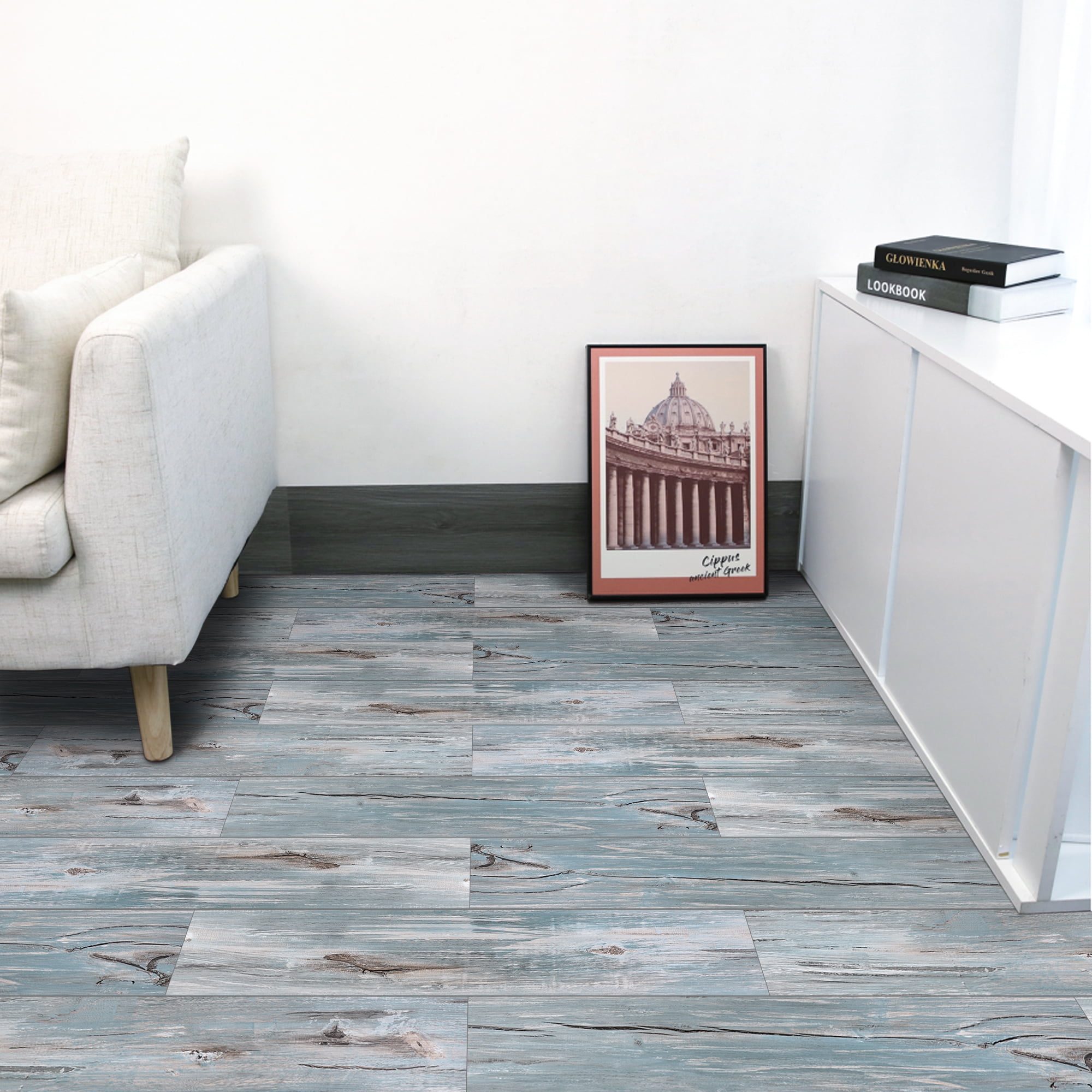 Abyssaly 40 Pcs Wood Vinyl Flooring Tile Peel and Stick Floor Tile 35.8 x 5.9 In Self Adhesive Bathroom Floor Tiles Waterproof Thick Removable Flooring Tiles