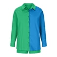 thumbnail image 4 of Idoravan Women Sets Clothing Clearance Spring and Summer Two-piece Color-blocking Single-breasted Long-sleeved Lapel Shirt Shorts Loose Fashion Casual Suit, 4 of 5