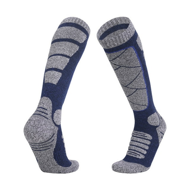 Graflsoa Chaussettes de Ski Respirantes Hauteur Genou Bleu, Bleu Foncé, Gris Foncé, Vert Armée - 80% Coton, Séchage Rapide, Compression Graduée pour une Circulation Sanguine Améliorée, Idéal pour Ski, Course, Cyclisme