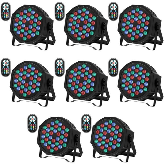 Luces LED JAJALUYA 36 LED, 7 modos, RGB, DJ con mando a distancia (paquete de 8)