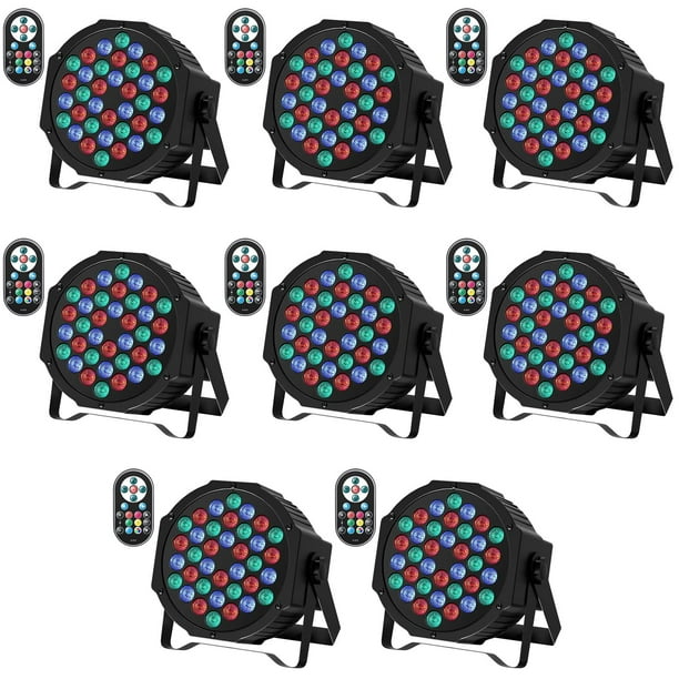 Luces LED JAJALUYA 36 LED, 7 modos, RGB, DJ con mando a distancia (paquete de 8)