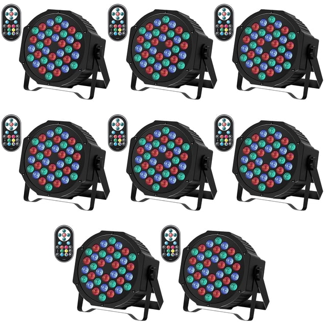 Luces LED JAJALUYA 36 LED, 7 modos, RGB, DJ con mando a distancia (paquete de 8)
