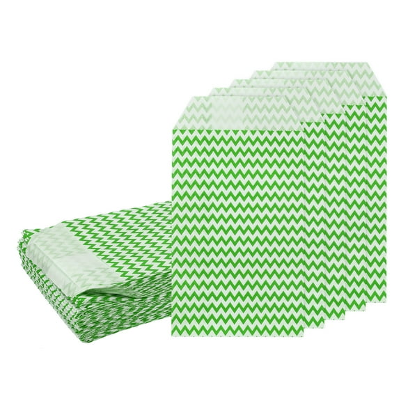 Uxcell 100Pcs Kraft Paper Treat Bags, 6" x 3" Greaseproof Candy Bags Flat Favor Bags Small Gift Bags, Fruit Green Waves