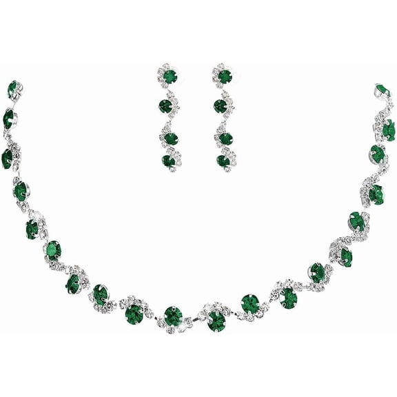 Bride Silver Necklace Earrings Set Crystal Bridal Wedding Jewelry Set Rhinestone Choker Necklace for Women and Brides