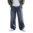 thumbnail image 2 of ITSAME Teen Boys Wide Leg Jeans Elastic Waist Loose Fit Casual Fashion Denim Pants with Pockets Sky Blue Size 13, 2 of 6
