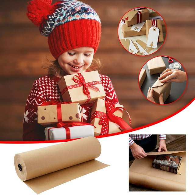 Agiferg Roll Brown Kraft Paper Roll Crafts Art Gift Packaging Decorative Paper
