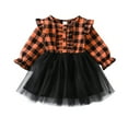 thumbnail image 3 of SYNPOS Infant Toddler Girls Tutu Dress Autumn Long Sleeve Check Tulle Wedding Princess Dress, 3 of 8