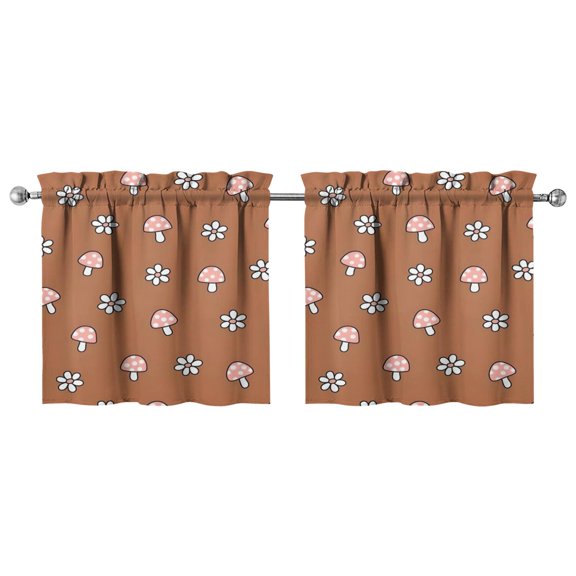 Mushroom (2) Kitchen Curtains - Vintage Tier Curtains for Bathroom Living RV Rod Pocket Window Drapes 36 Inch 2 Panels Set 27.5"x24" Window Treatment Tiers