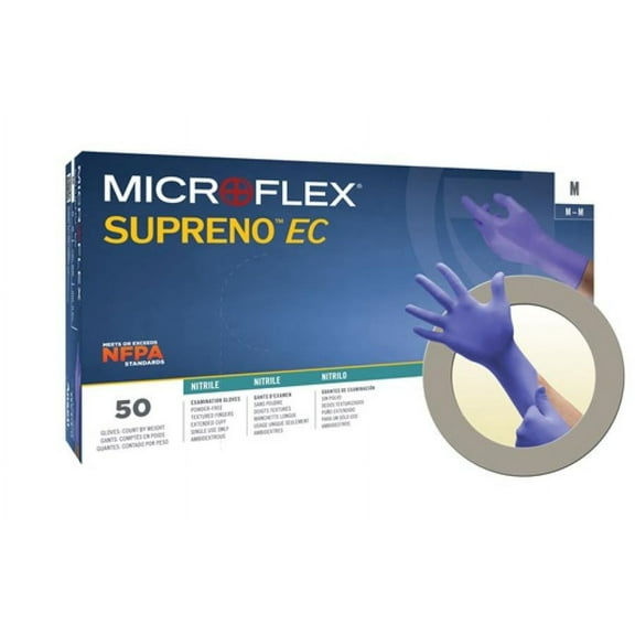 Supreno EC Exam Glove, X-Large, NonSterile, Nitrile, Extended Cuff Length, Textured Fingertips, Blue Chemo, 50 Count