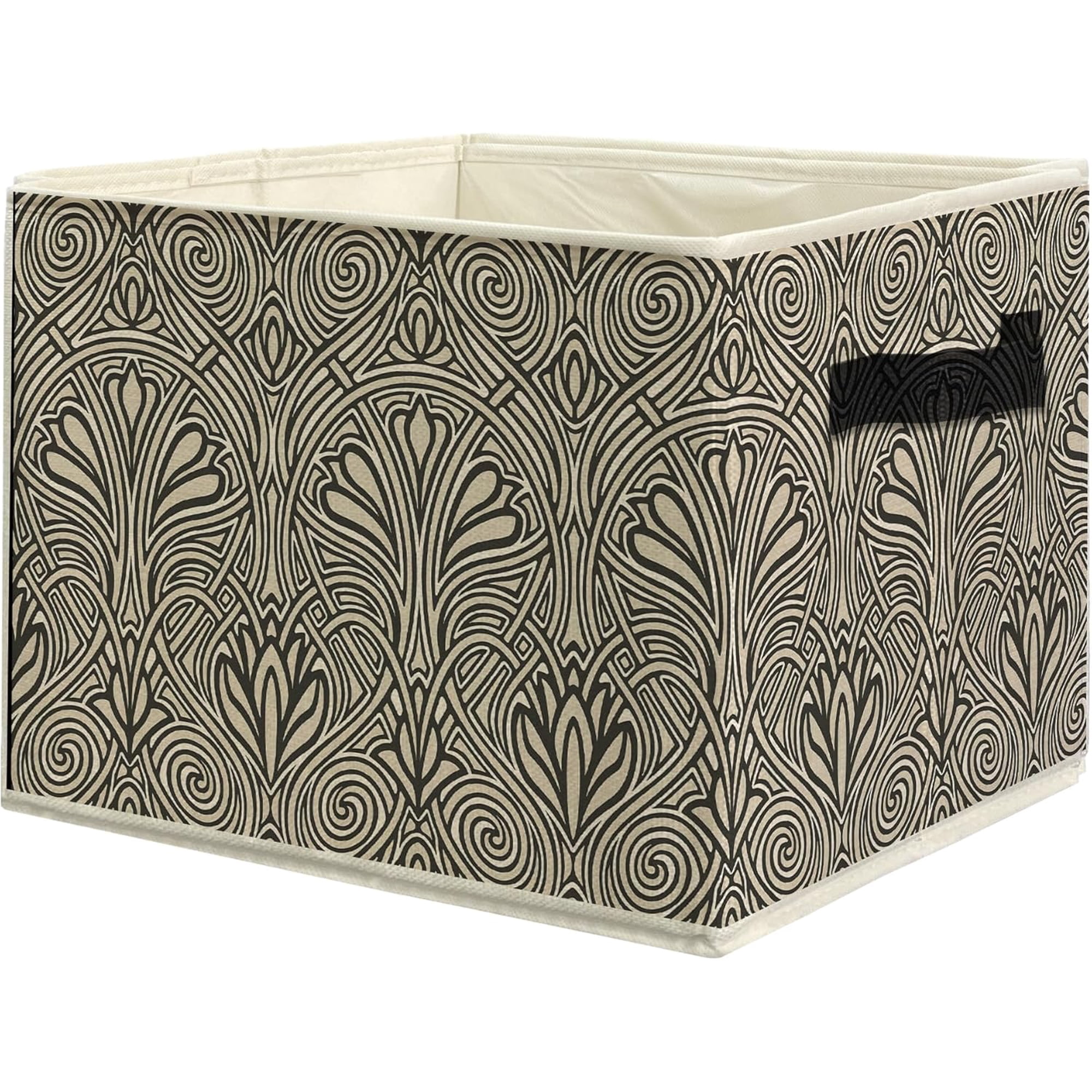 Vintage Boho Neutral Floral Storage Bins, Retro Medieval Art Deco Collapsible Storage Box Laundry Basket with Handle for Home Bedroom Bathroom Office Clothes Books