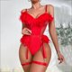 thumbnail image 2 of Gibobby Conjunto Lencería Tanga Y Bralette Mujeres Sexy Malla de Encaje Floral Bordado Liga ligada Lencería Ropa Interior Conjuntos de lencería Sexy(Rojo, CH), 2 of 5