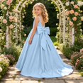 thumbnail image 5 of RFQWOVSR Girls Satin Bow Sleeveless Backless Dress Tween Wedding Party Princess Gown 11 Years, 5 of 6