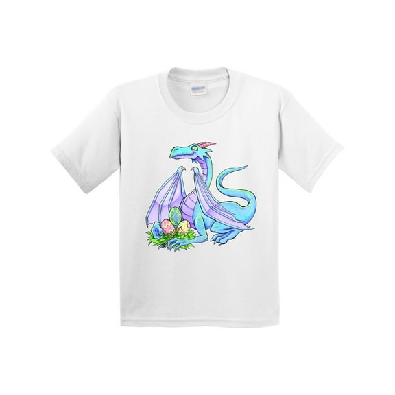 Inktastic Blue Easter Dragon with Painted Eggs Youth T-Shirt
