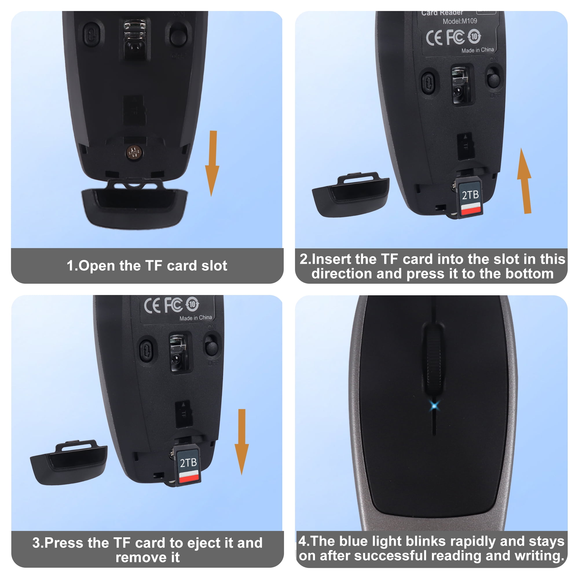 Dpisuuk Bluetooth Mouse Rechargeable Portable Mini Computer Mice with TF Card Reader Optical Lightweight Silent Wireless Mouse for Laptop Tablet Cell Phone Windows Mac OS Android iOS, Grey