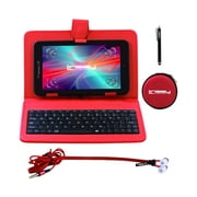 Linsay 7" Quad Core Tablet Super Bundle with Red Keyboard, Earphones, Pen Stylus, New Android 12 Dual Camera, Christmas Gift
