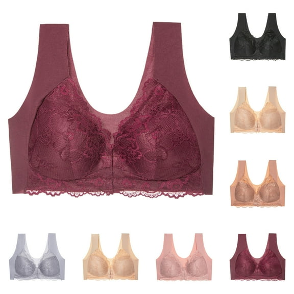 ZZwxWA Women's Plus Size Lace Front Opening Bra Without Steel Ring Seamless Gathering Thin And Beautiful Back Underwear