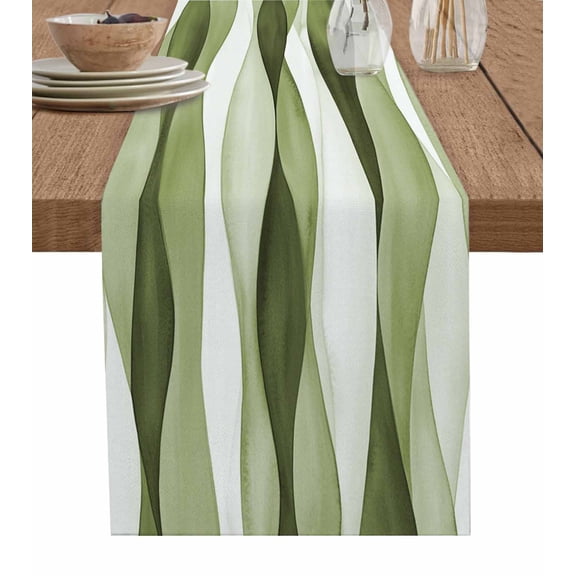 ERUNPONLY Sage Green Stripes Table Runner - 70 Inch Long Retro Farmhouse Abstract Ripple Cotton and Linen Blended Dress Scarves Farmhouse Table Runner for Kitchen Dining, Coffee Table, 13"x70"