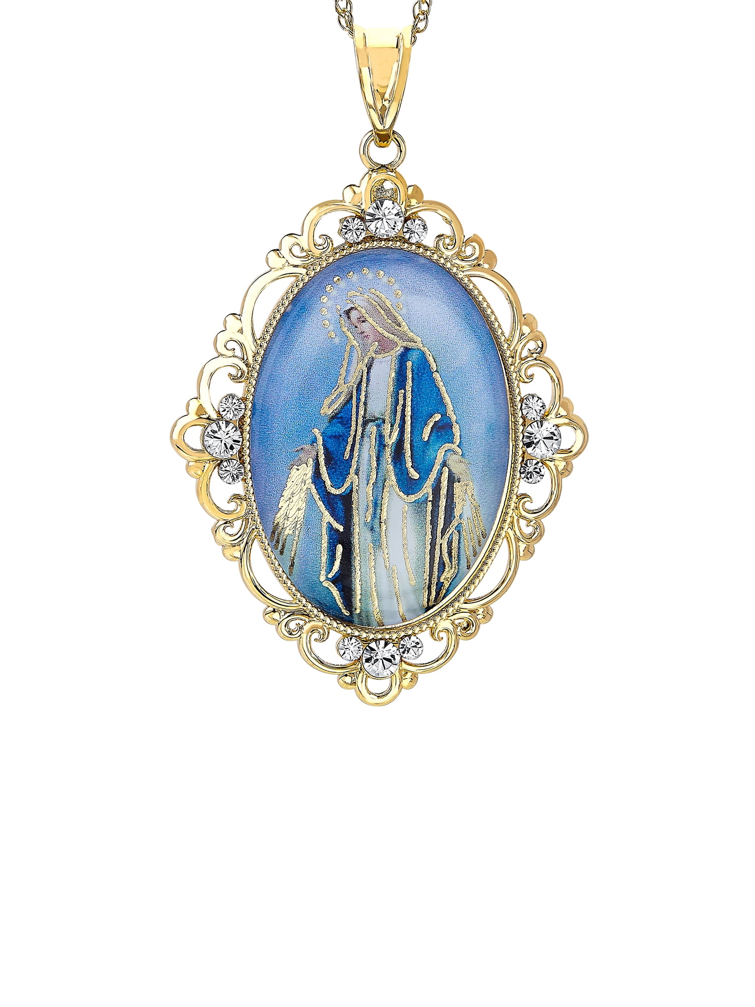 blue virgin mary necklace