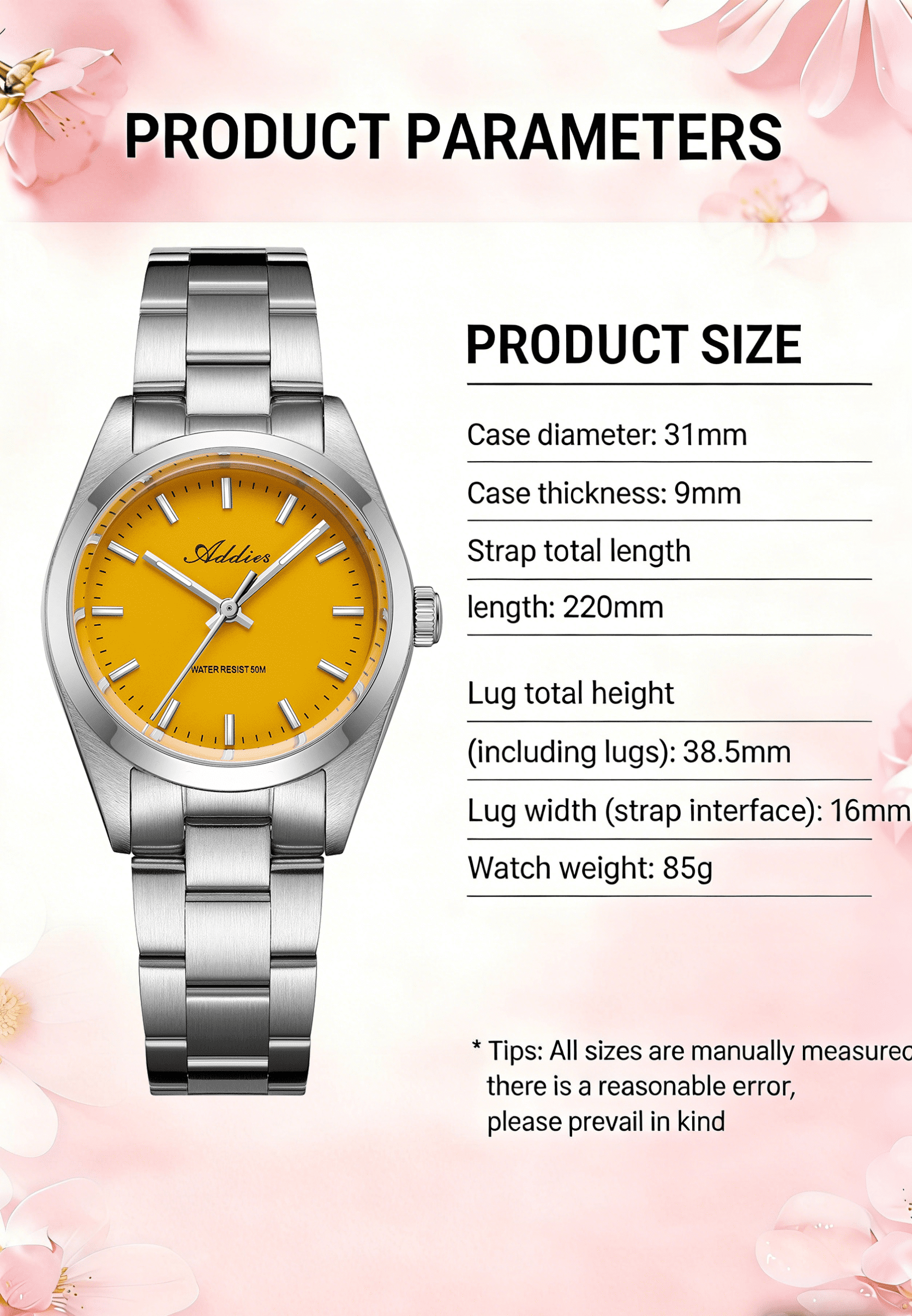 ADDIES Womens Dress Watch 31mm Stainless Steel Sapphire Crystal Japanese Movement BGW9 Lume 50M Waterproof Analog Quartz Watch for Women