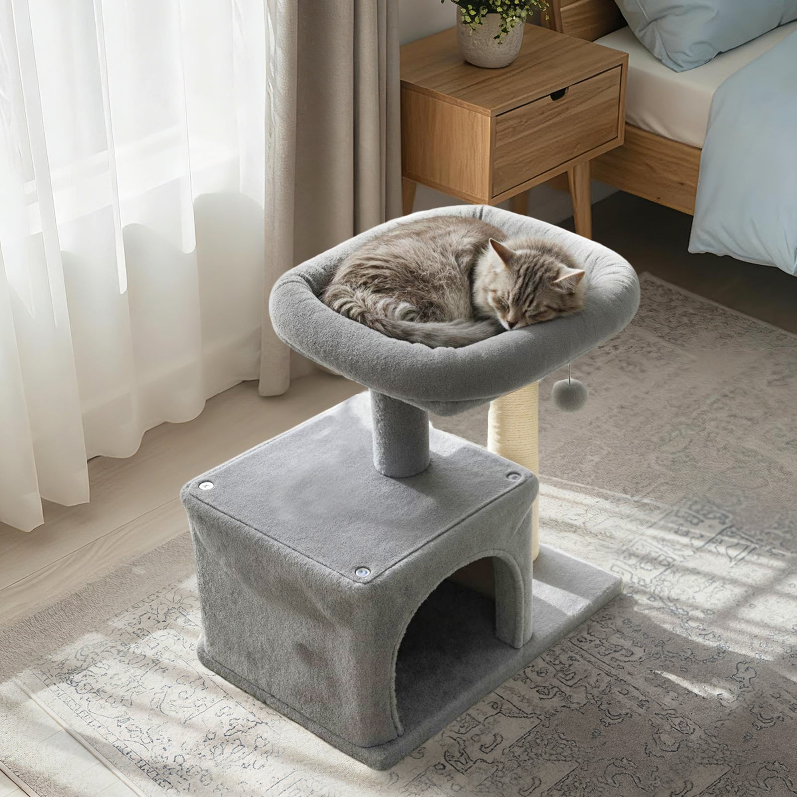 Gymax 19.5'' Small Cat Tree w/Large Padded Plush Perch Condo Sisal Scratching Posts Light Grye