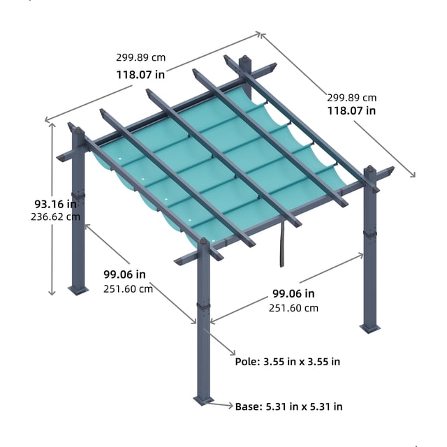 Historyli Pérgola retráctil de aluminio de 3 x 3 m con toldo ajustable para sombrilla, cenador moderno para patio, gris azulado