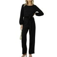 thumbnail image 3 of Womens Dressy Jumpsuits Long Sleeve Belted Wide Leg Pants Romper Jumpsuit Wedding Guest Outfits Black L, 3 of 9