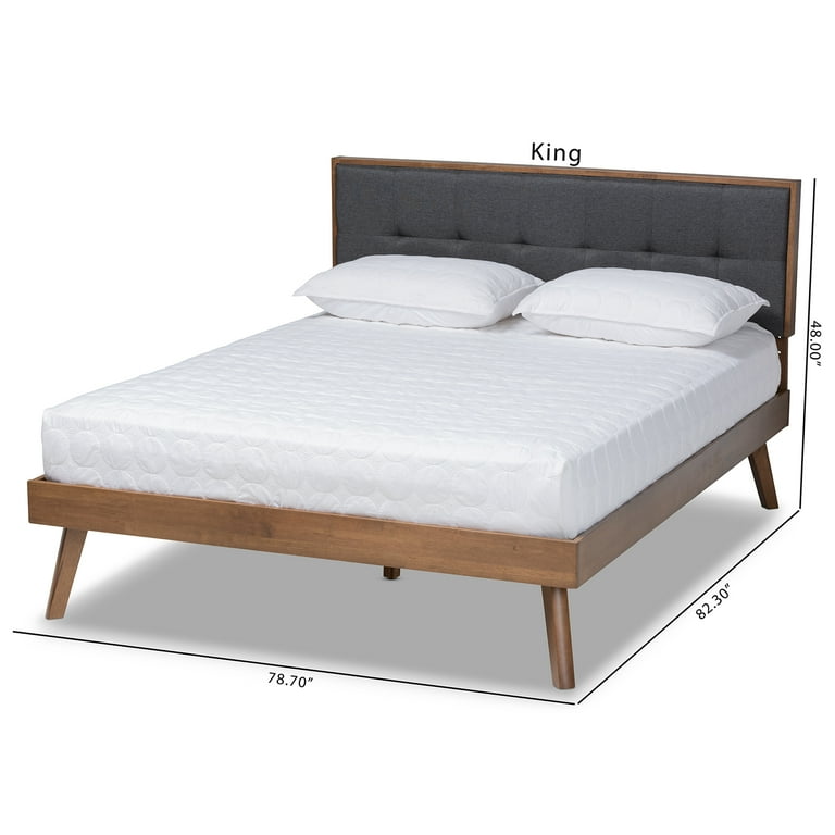 Baxton Studio Alke Mid-Century Modern Light Grey Fabric Upholstered Walnut Brown Finished Wood King Size Platform Bed Baxton Studio Alke Mid-Century Modern Light Grey Fabric Upholstered Walnut Brown Finished Wood King Size Platform Bed
