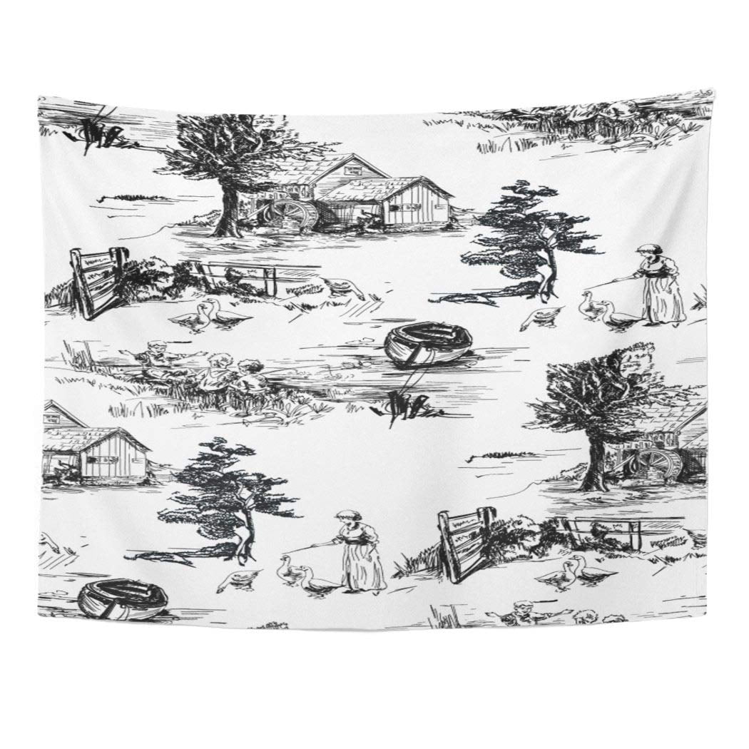 ZEALGNED Classic Pattern Old Town Village Scenes Countryside Life in ...